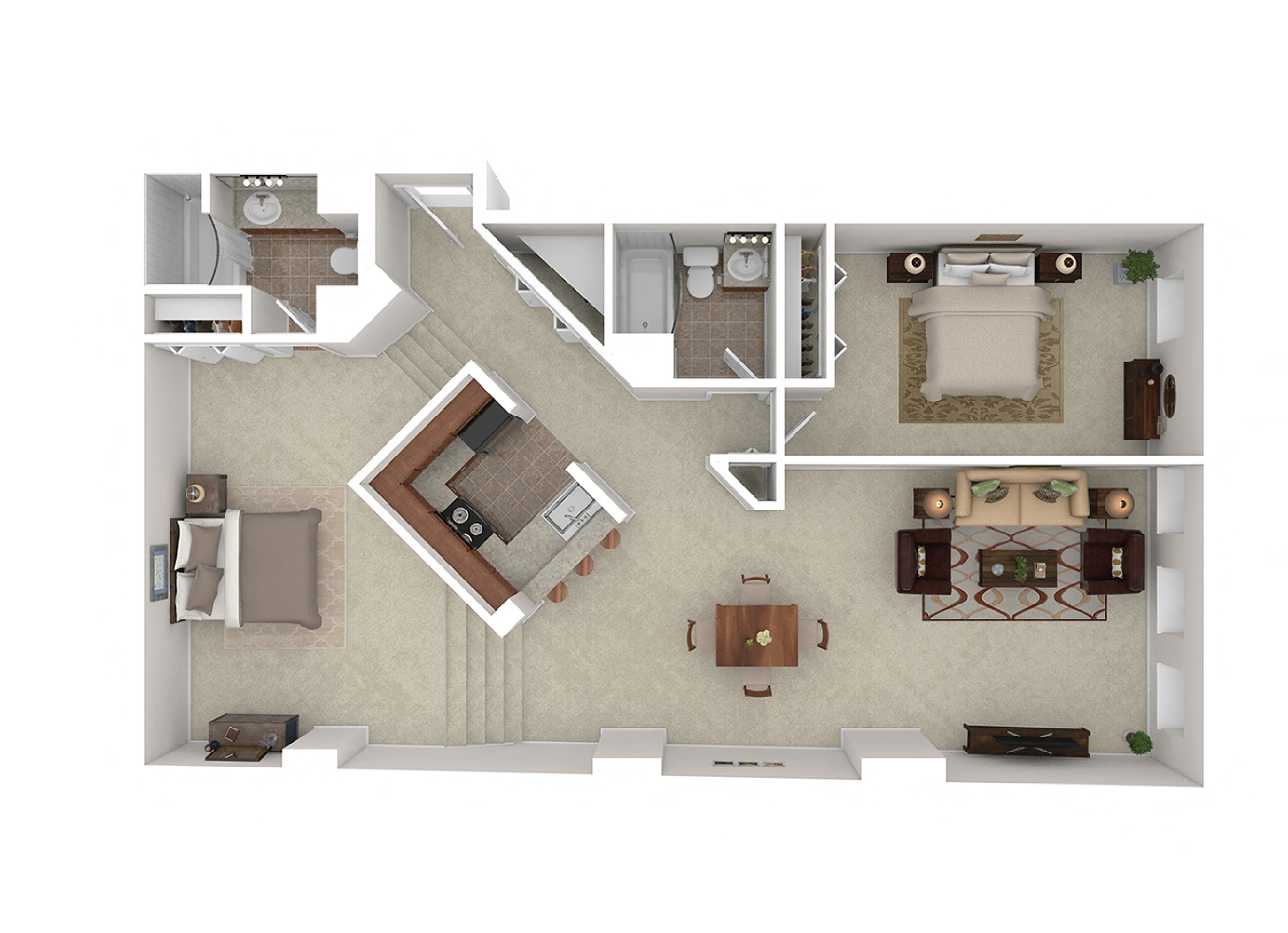 Floor plan for 1 bed, 2 baths, 1175 sqft